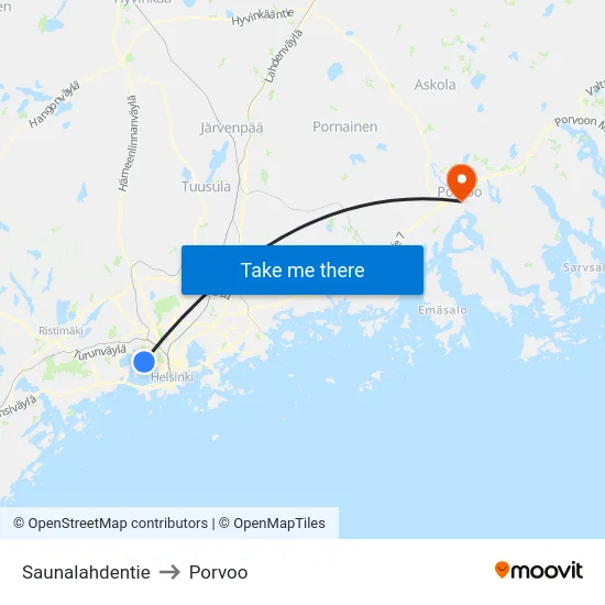 Saunalahdentie to Porvoo map