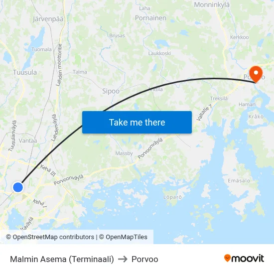 Malmin Asema (Terminaali) to Porvoo map