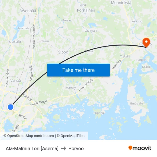 Ala-Malmin Tori [Asema] to Porvoo map