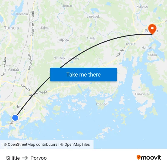 Siilitie to Porvoo map