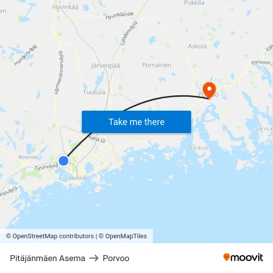 Pitäjänmäen Asema to Porvoo map