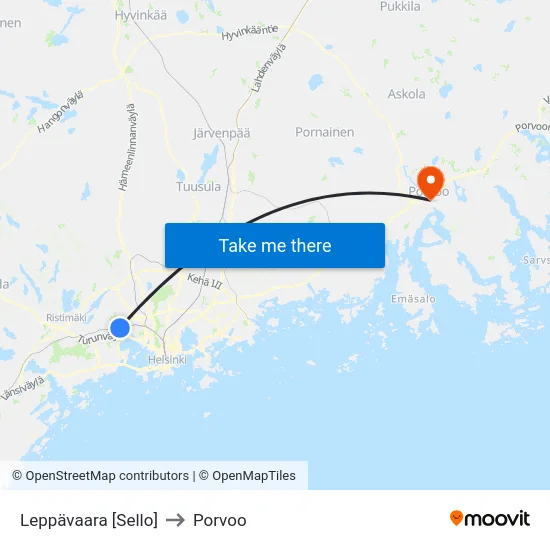 Leppävaara [Sello] to Porvoo map