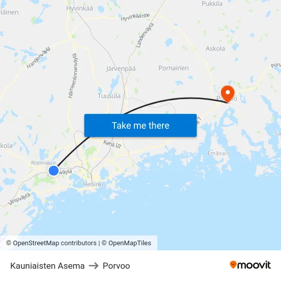 Kauniaisten Asema to Porvoo map