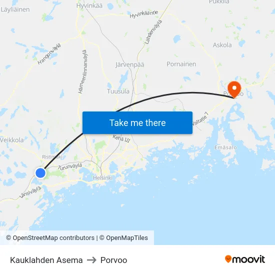 Kauklahden Asema to Porvoo map