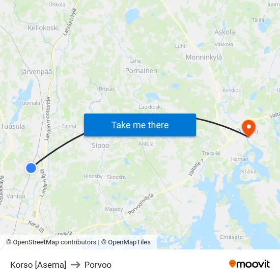 Korso [Asema] to Porvoo map