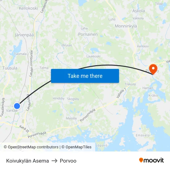 Koivukylän Asema to Porvoo map
