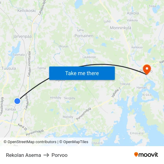 Rekolan Asema to Porvoo map