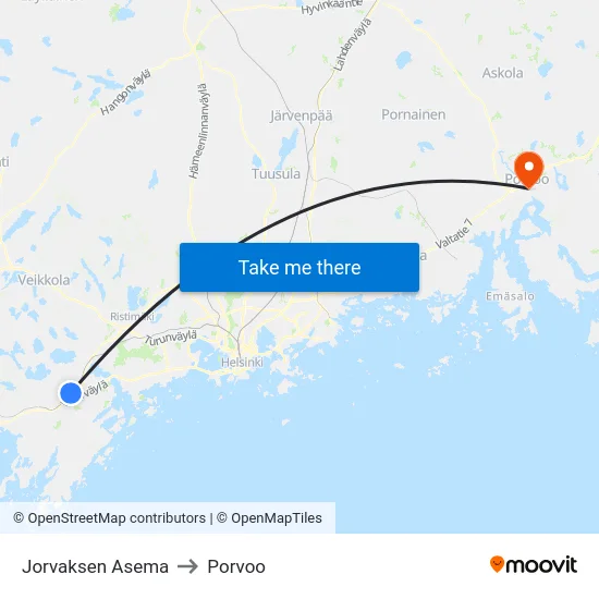 Jorvaksen Asema to Porvoo map
