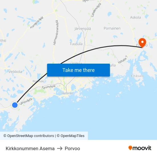 Kirkkonummen Asema to Porvoo map