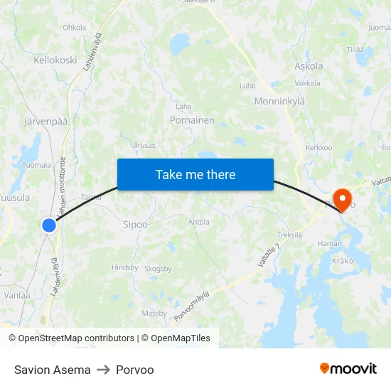 Savion Asema to Porvoo map