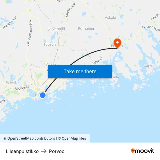 Liisanpuistikko to Porvoo map