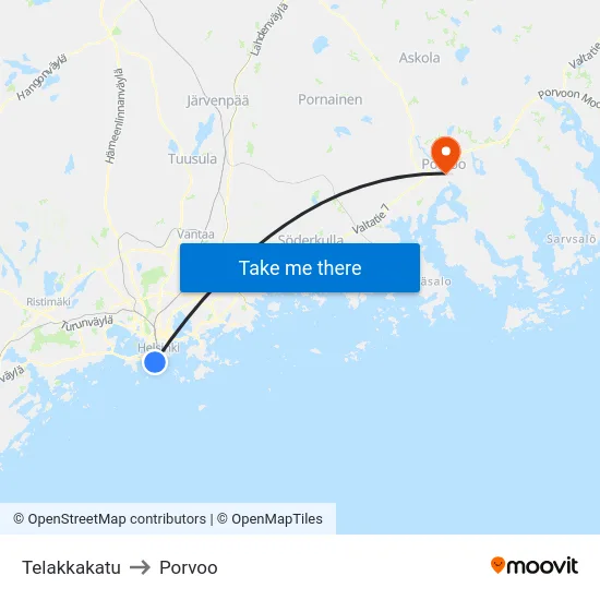 Telakkakatu to Porvoo map