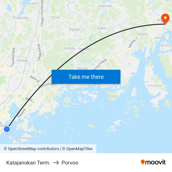 Katajanokan Term. to Porvoo map