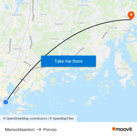 Merisotilaantori to Porvoo map