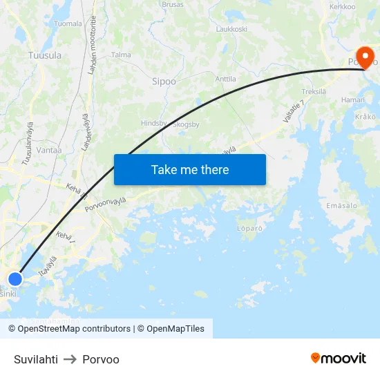 Suvilahti to Porvoo map