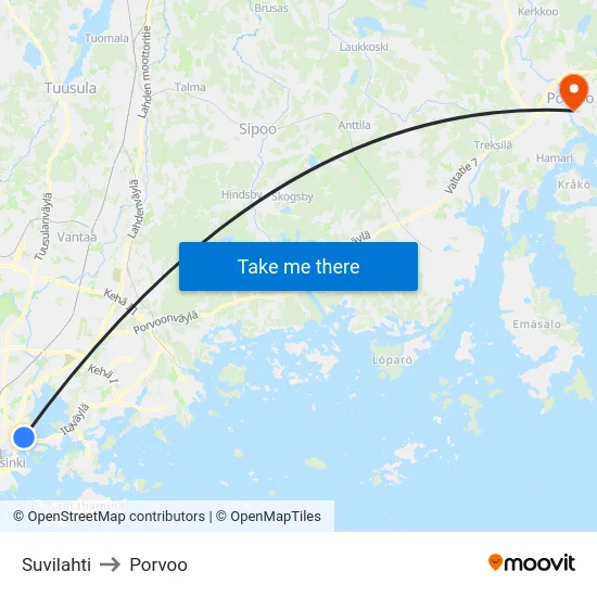 Suvilahti to Porvoo map