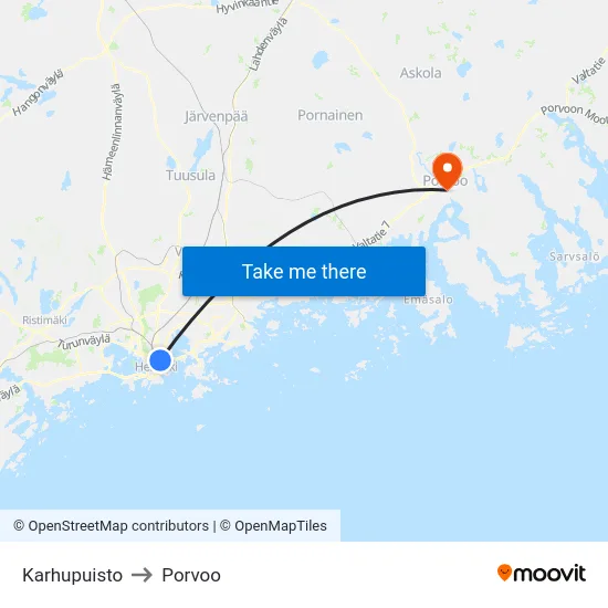 Karhupuisto to Porvoo map