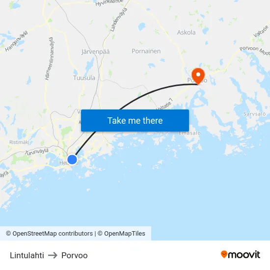 Lintulahti to Porvoo map