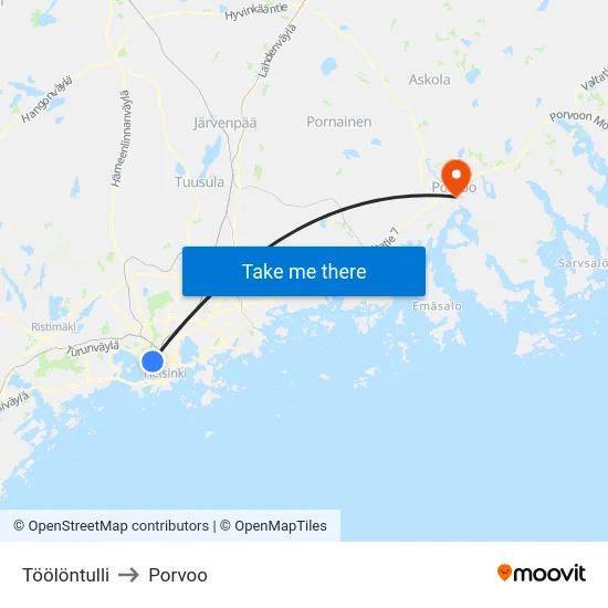 Töölöntulli to Porvoo map