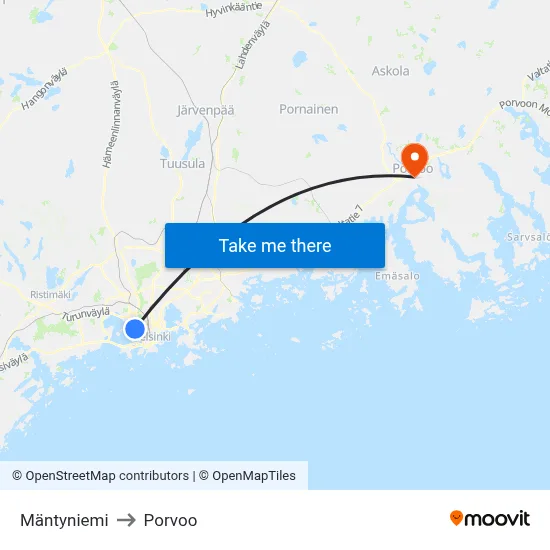 Mäntyniemi to Porvoo map