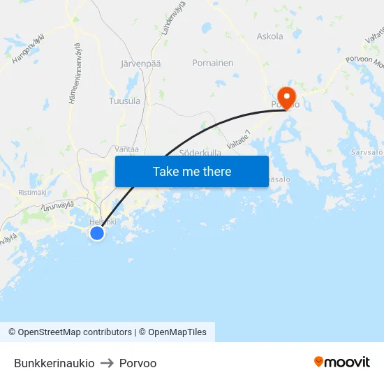 Bunkkerinaukio to Porvoo map