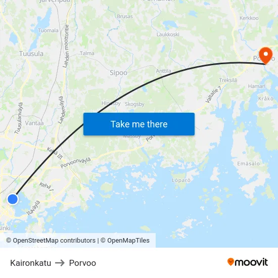 Kaironkatu to Porvoo map