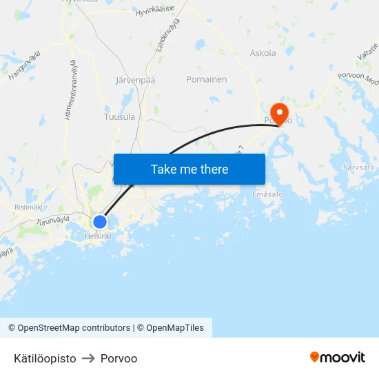 Kätilöopisto to Porvoo map
