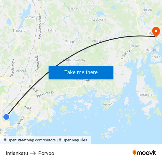 Intiankatu to Porvoo map
