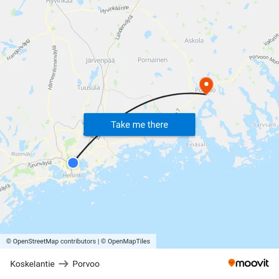 Koskelantie to Porvoo map