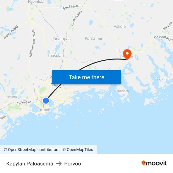 Käpylän Paloasema to Porvoo map