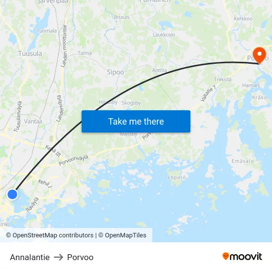 Annalantie to Porvoo map