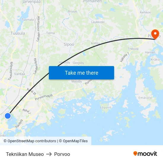 Tekniikan Museo to Porvoo map