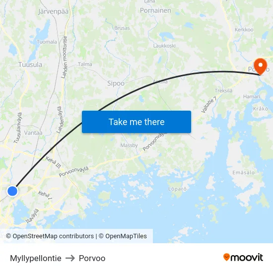 Myllypellontie to Porvoo map