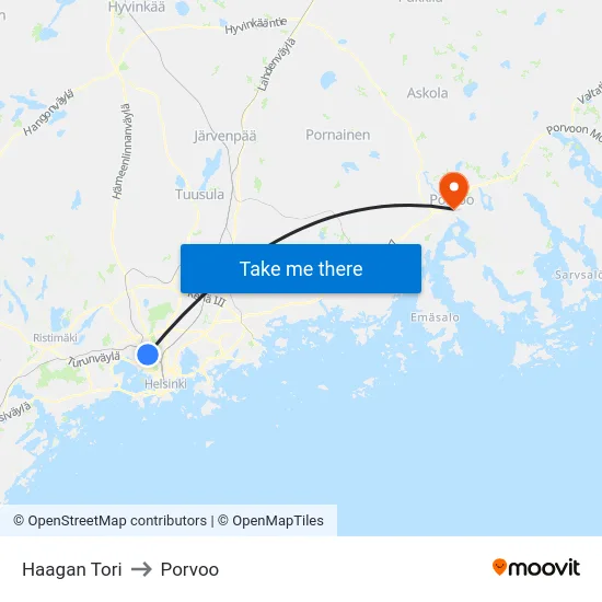 Haagan Tori to Porvoo map