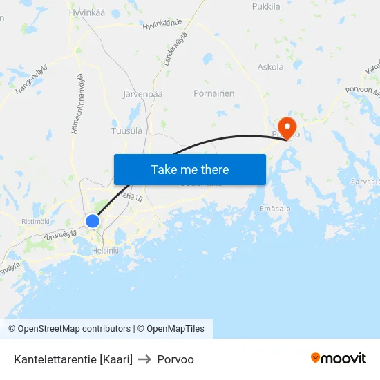 Kantelettarentie [Kaari] to Porvoo map