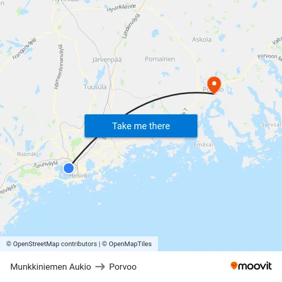 Munkkiniemen Aukio to Porvoo map