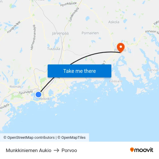 Munkkiniemen Aukio to Porvoo map