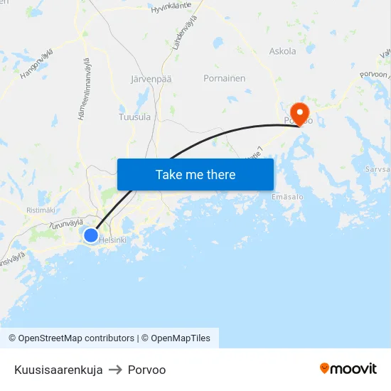 Kuusisaarenkuja to Porvoo map