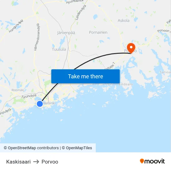 Kaskisaari to Porvoo map