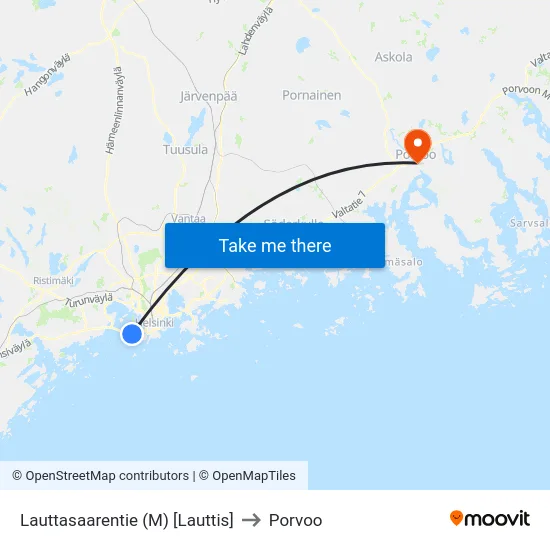 Lauttasaarentie (M) [Lauttis] to Porvoo map