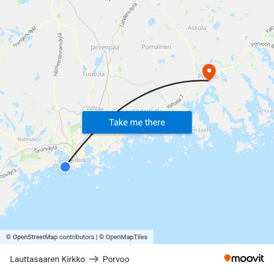 Lauttasaaren Kirkko to Porvoo map