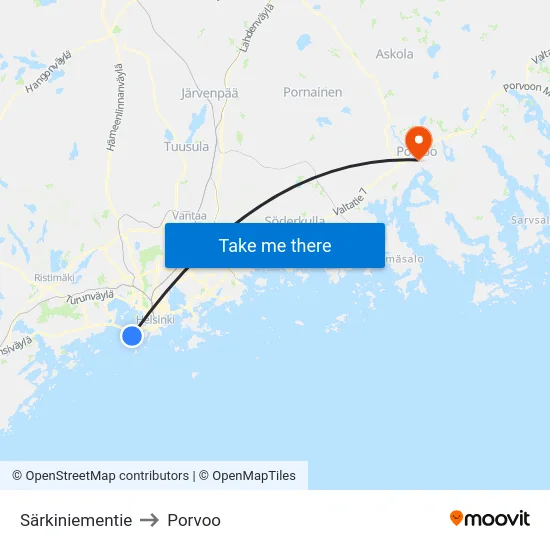 Särkiniementie to Porvoo map