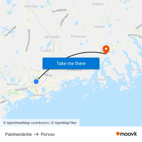 Paloheinäntie to Porvoo map
