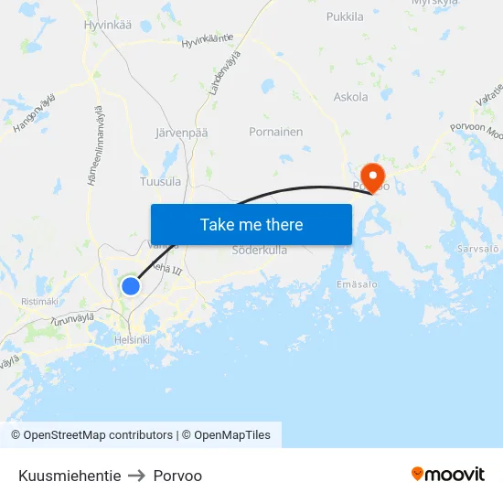 Kuusmiehentie to Porvoo map