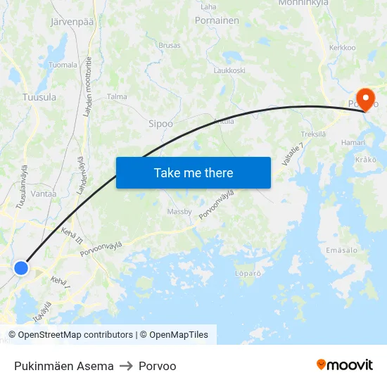 Pukinmäen Asema to Porvoo map