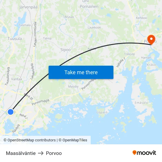 Maasälväntie to Porvoo map