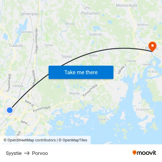 Syystie to Porvoo map