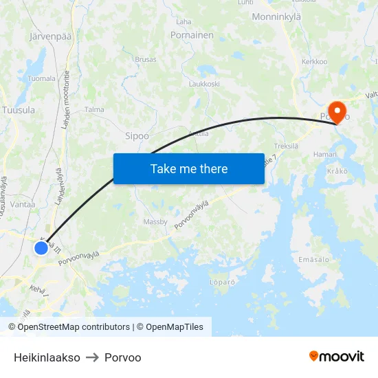 Heikinlaakso to Porvoo map