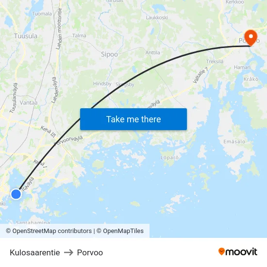 Kulosaarentie to Porvoo map