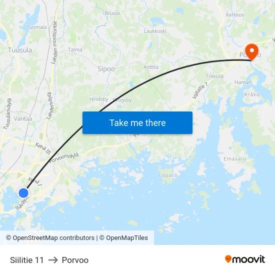 Siilitie 11 to Porvoo map
